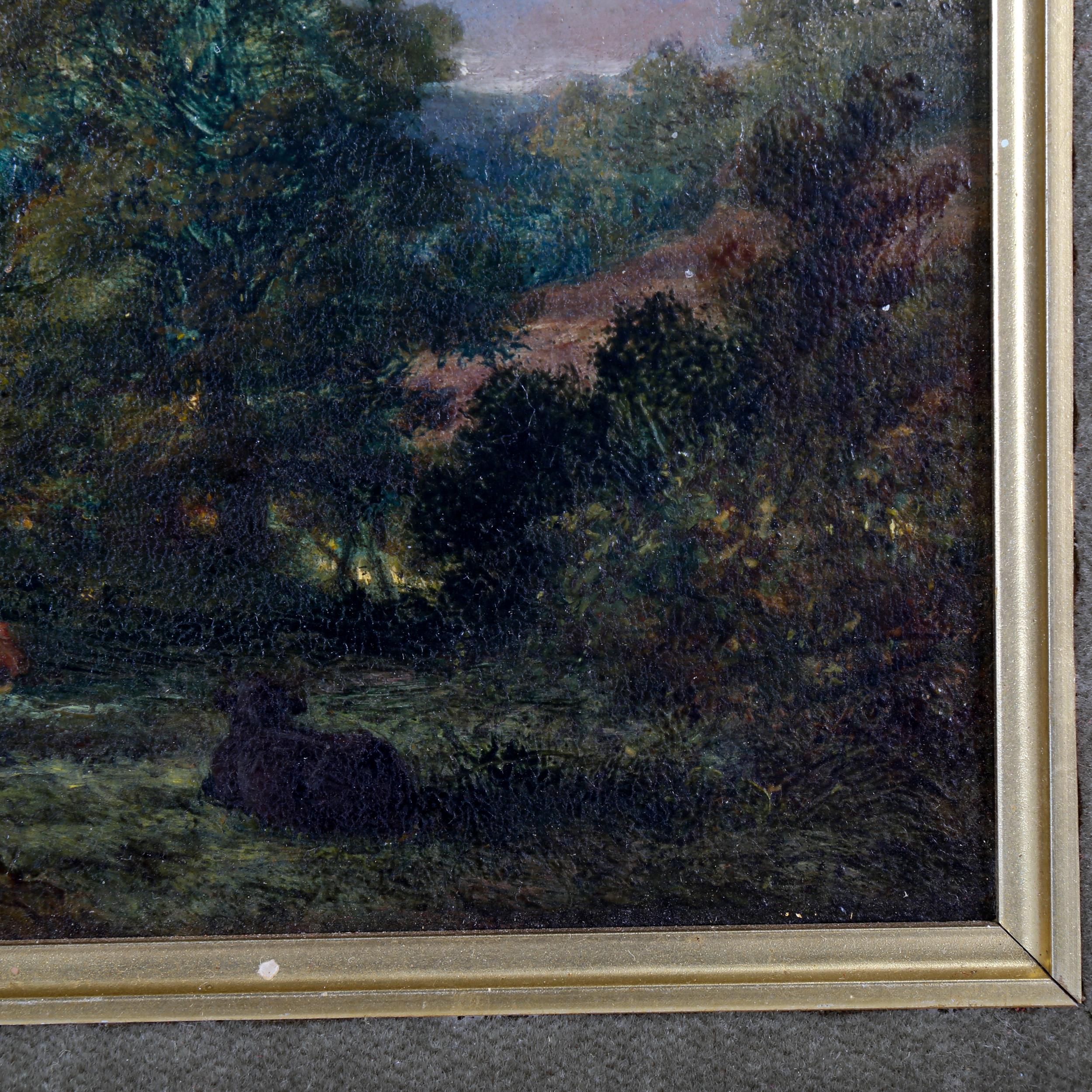 19th century oil on wood panel, cattle in landscape, indistinct artist inscription verso, 20cm x - Image 3 of 4