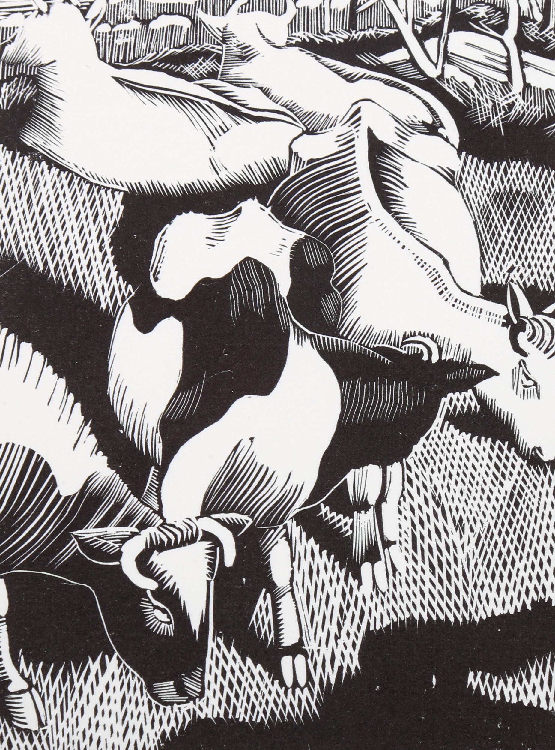 John Nash (1893 - 1977), limited edition wood engraving on paper, cows, 1920, 11.5cm x 8.25cm,