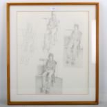 Jeff Pickering, 5 sheets of pencil sketches, including study for stages of a crucifixion, 64cm x