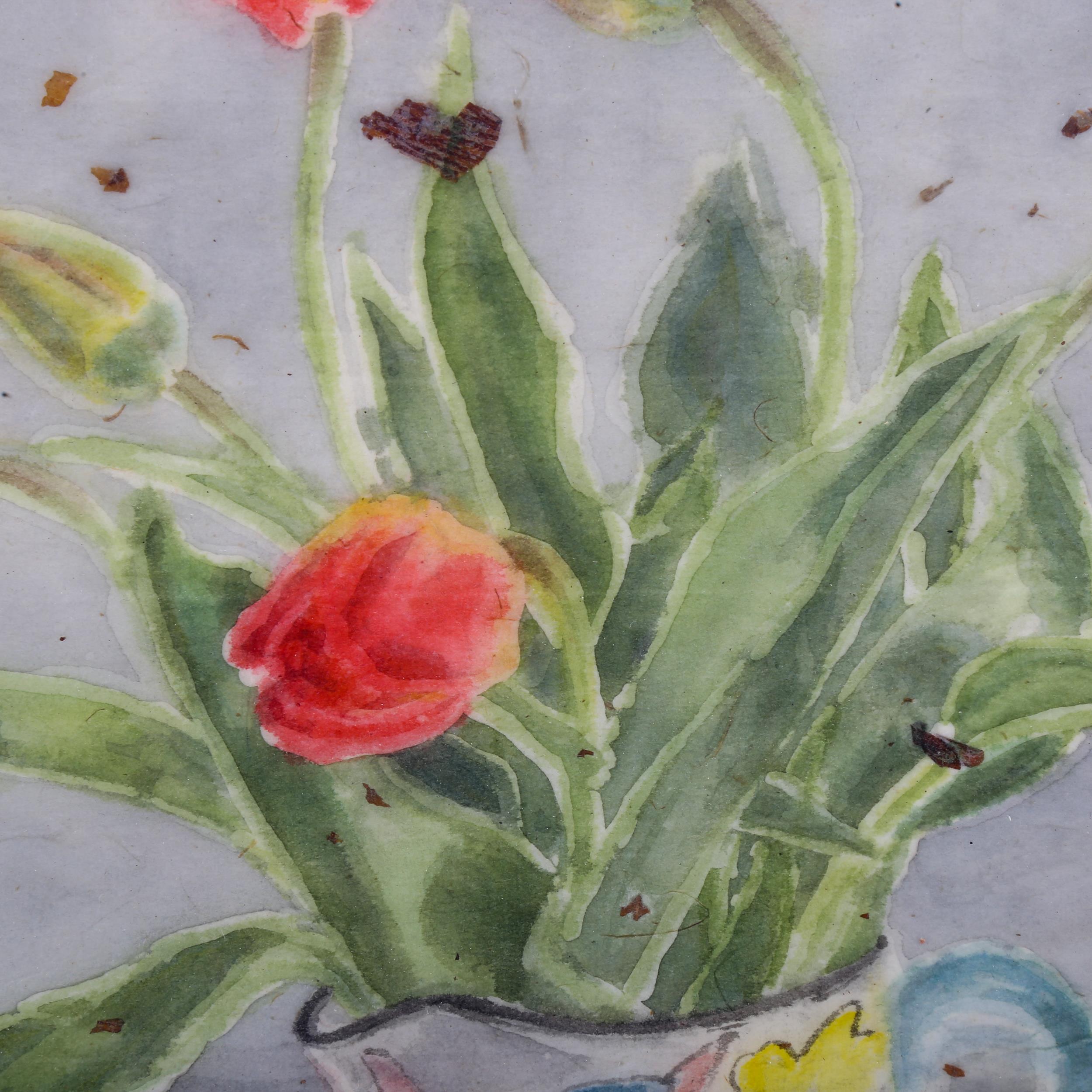 Dinny Pocock, watercolour, red tulips, 1988, signed, 36cm x 33cm, framed Good condition - Image 4 of 4