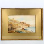 19th century watercolour beach scene, unsigned, 22cm x 33cm, and C J Norton, watercolour, Whitby