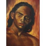 Gerard d'A Henderson (1928 - 2014), oil on board, portrait, signed, 40cm x 29cm, framed Good