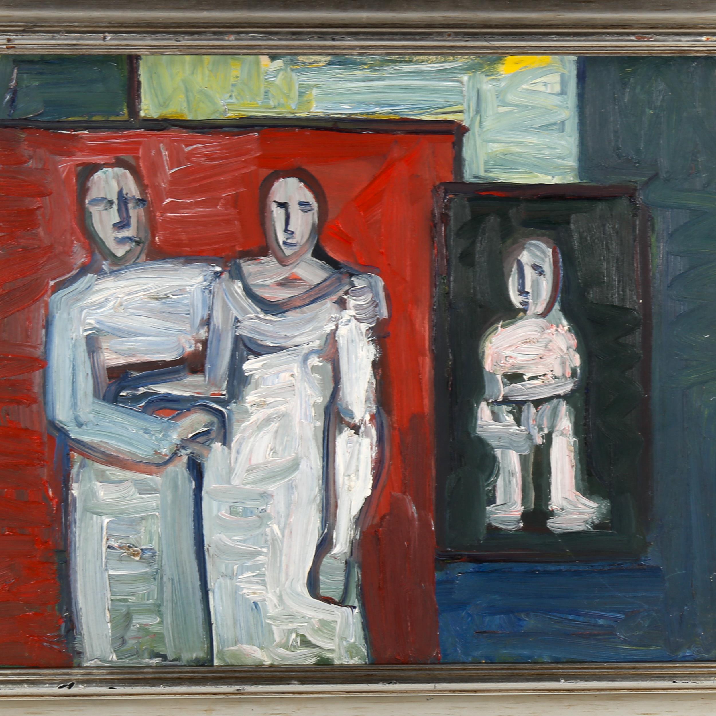 Contemporary oil on board, abstract figures, unsigned, 40cm x 51cm, framed Good condition - Image 2 of 4