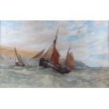 G Sheffield, 19th century watercolour, fishing fleet off the coast, signed and dated 1883, 60cm x