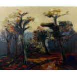 Jack Godderis (1916 - 1971), oil on canvas, trees in landscape, signed, 83cm x 68cm, framed Good