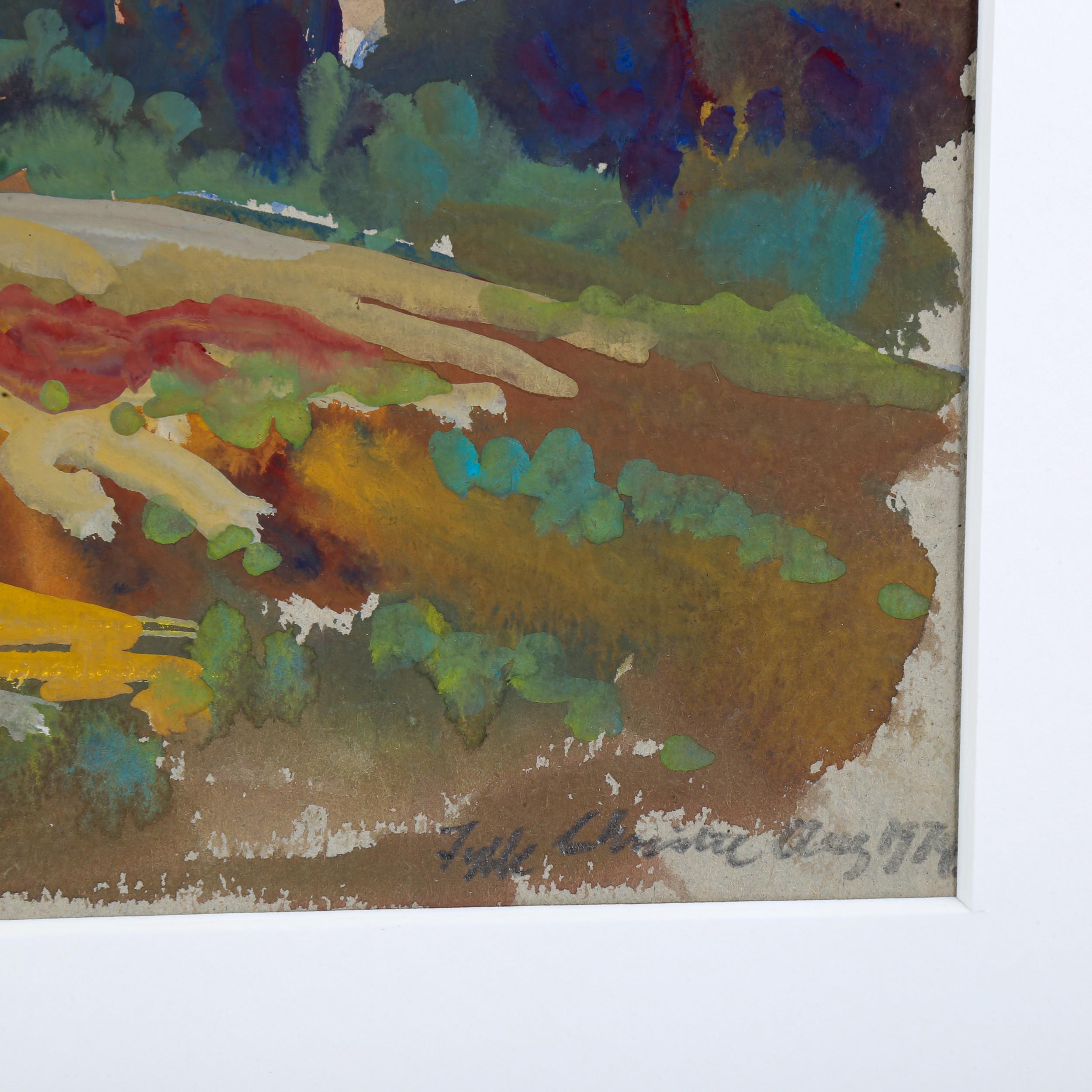 Fyffe Christie (1918 - 1979), gouache on paper, Field Eynsford, signed and dated 1971, 16.5cm x - Image 3 of 4