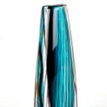 VICKE LINDSTRAND for Kosta, a 1959 Assymetrical vase, sea blue sommerso with red threads, signed