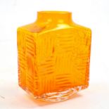 GEOFFREY BAXTER for Whitefriars, a textured glass range 'Stitched Cube' vase pattern 9811 in