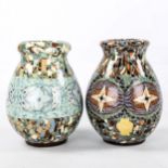 JEAN GERBINO for Vallauris, 2 mosaic and neriage vases, maker's mark to base, height 14cm Good