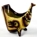 ACCOLAY POTTERY, France, a peacock design cache pot, signed to base, height 18cm Good condition
