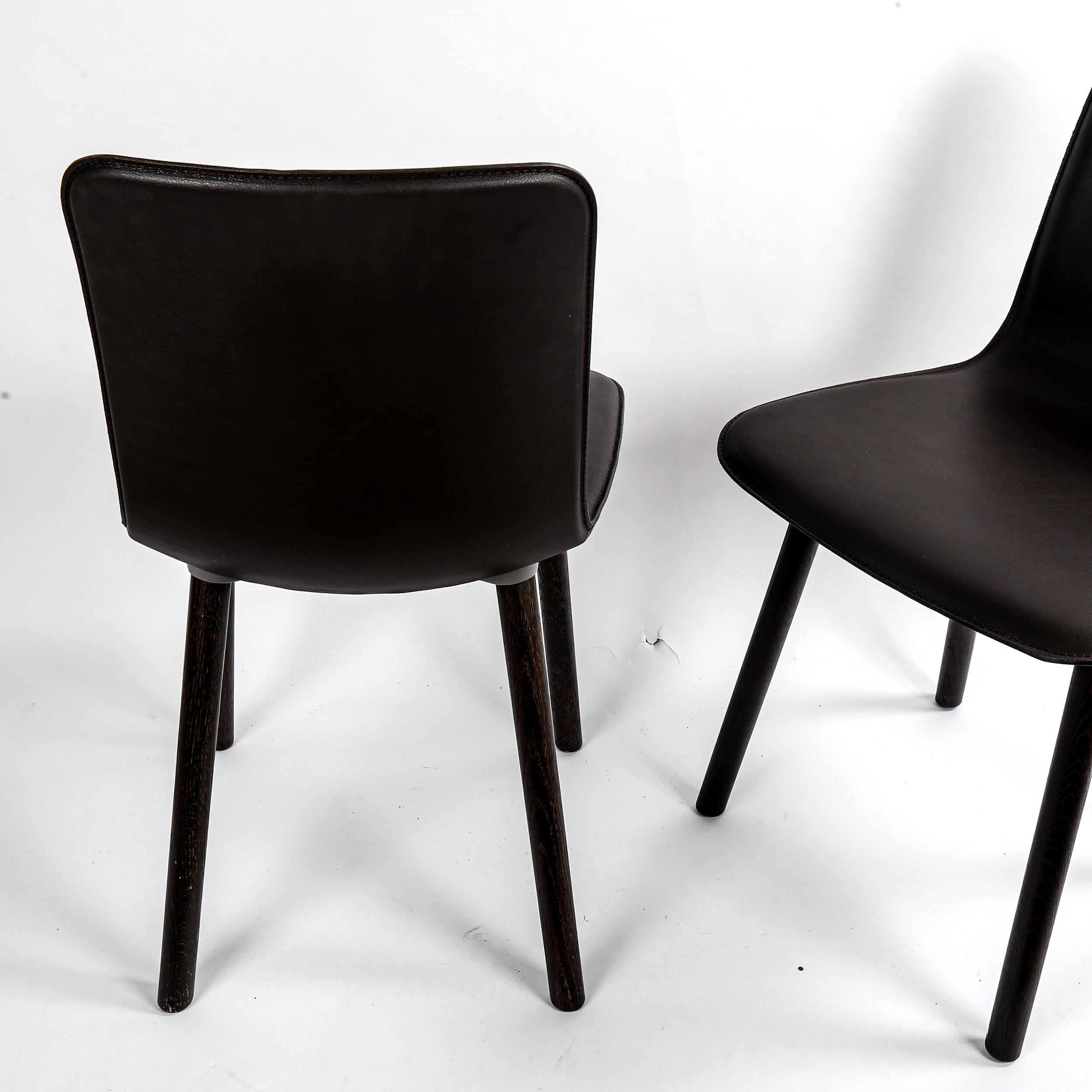 JASPER MORRISON for Vitra, a pair of Hal leather and wood side chairs, with impressed maker's - Image 3 of 4