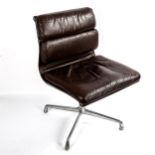 CHARLES EAMES for Herman Miller, EA 214 Soft Pad chair in brown leather, first edition on 4-star