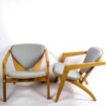 HANS WEGNER for Getama, Denmark, a pair of GE460 butterfly lounge chairs in oak, designed 1975, made