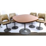 A mid-century aluminium tulip-based dining set, comprising Formica-top table, and 4 vinyl-seated