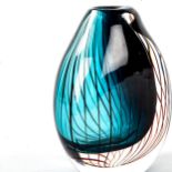 VICKE LINDSTRAND for Kosta, a 1959 Assymetrical vase, sea blue sommerso with red threads, signed