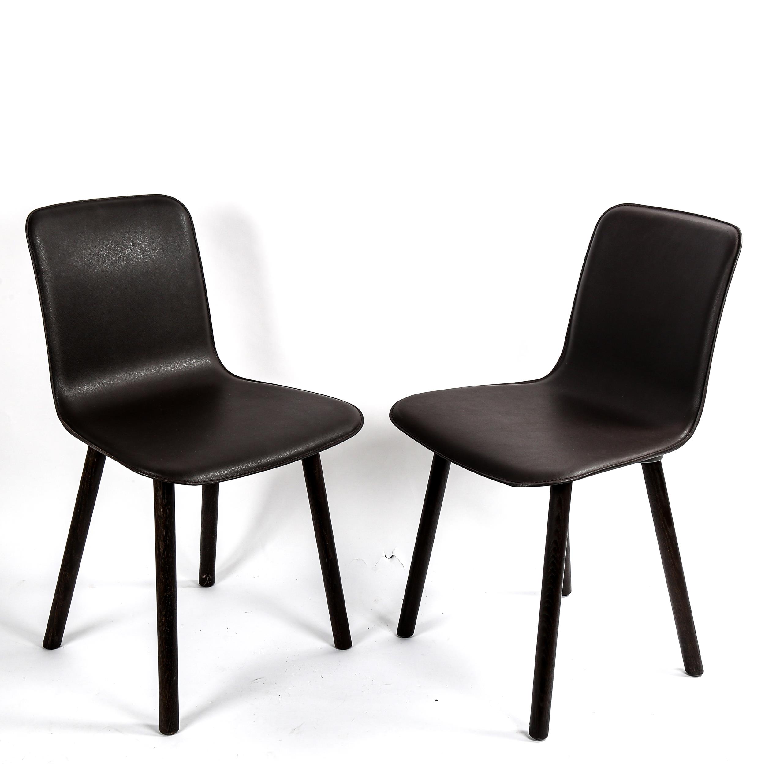 JASPER MORRISON for Vitra, a pair of Hal leather and wood side chairs, with impressed maker's