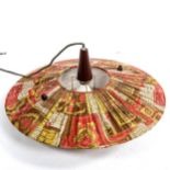 A 1960s' TEMDE LEUCHTEN E27 teak and acrylic pendant light with fabric shade and rise and fall