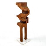 BRIAN WILLSHER, carved wood abstract sculpture, carved initials BW, height 37cm. Crack on top