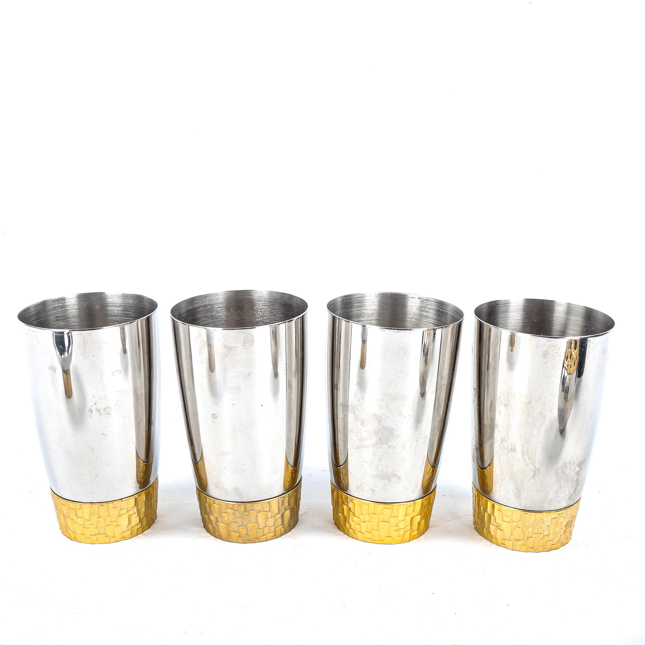 STUART DEVLIN for Viners, a set of 4 1960s brutalist stainless steel and gilt-metal beakers, a - Image 2 of 4