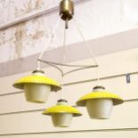 FOG & MORUP, Denmark, a 1940s' three branch ceiling light with pierced metal and glass shades