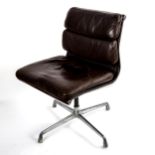 CHARLES EAMES for Herman Miller, EA 214 Soft Pad chair in brown leather, first edition on 4-star