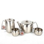 A 1960s OLD HALL 4-piece Connaught stainless steel tea set, 3 in original boxes All unused