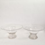 A large pair of handmade designer clear glass table centre bowls, diameter 41cm, height 22cm Very