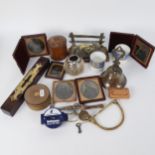 Daguerreotypes, photos, spirit level, bell etc