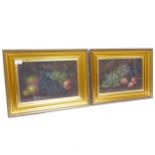 E Steele, pair of oils on board, still life studies, fruit, framed, overall frame dimensions 37cm