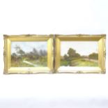 George Oyston, pair of watercolours, rural landscapes, signed, framed, overall frame dimensions 36cm