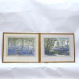 Elaine Petts, pair of watercolours, bluebell woods, signed, 33cm x 48cm, framed