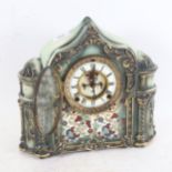 A Continental porcelain-cased 2-train mantel clock, height 29cm