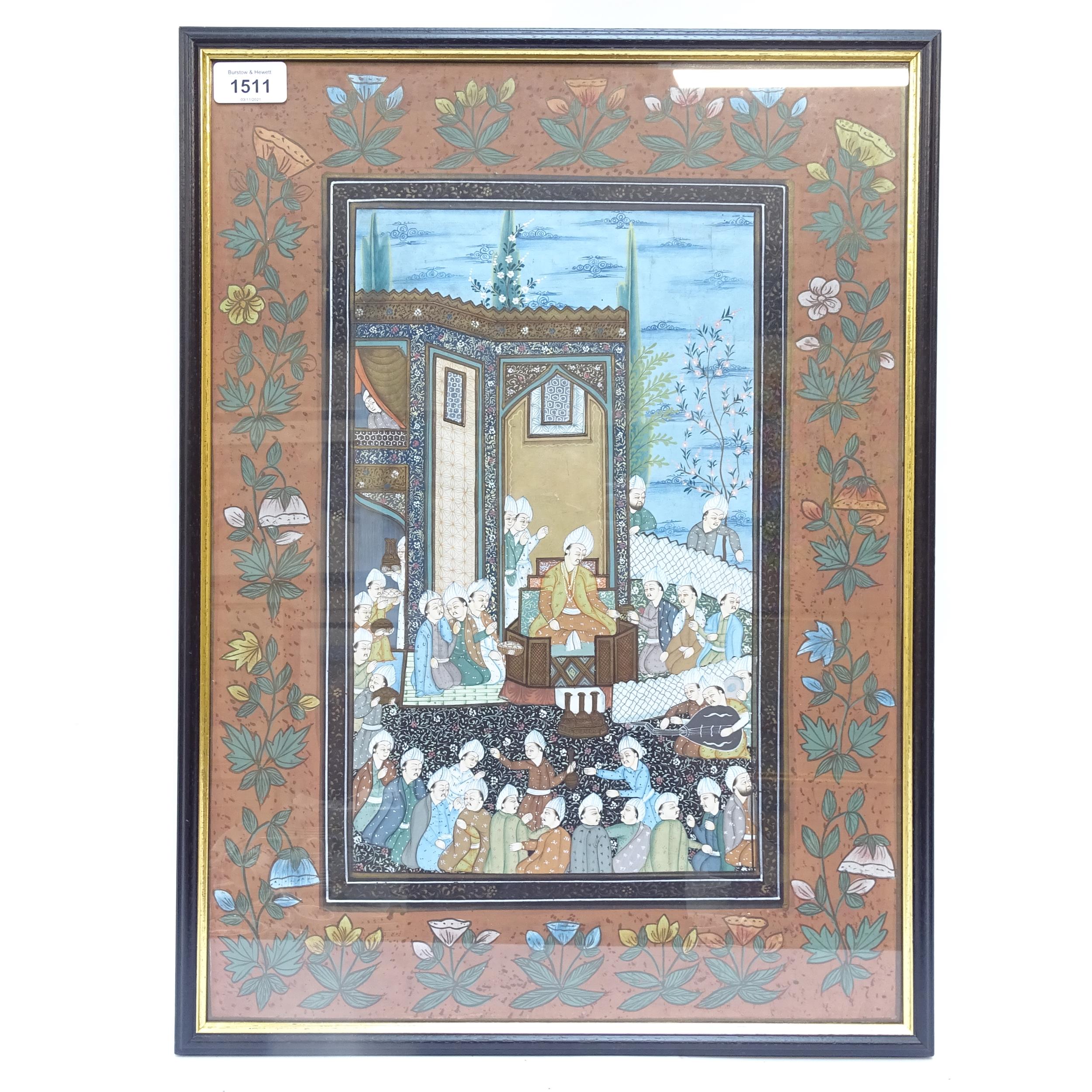 Indian School gouache painting, court scene, 51cm x 36cm, framed