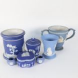 A group of Wedgwood blue Jasper porcelain