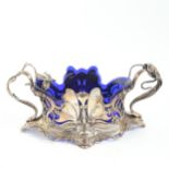 WMF Art Nouveau electroplate table centre bowl, with stylised dragonfly decorated surround, original