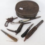 Various Vintage pocket knives, and an Antique miniature pocket revolver