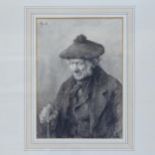 19th century monochrome watercolour, portrait of a Scotsman, signed with monogram, Edinburgh framing