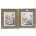 A pair of 18th century monochrome ink and wash drawings, Classical landscapes, unsigned, Rowley