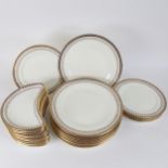 A set of Cauldon Ltd hand painted and gilded porcelain dinnerware, comprising 10 x 27cm plates, 6