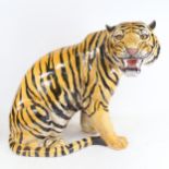 A large Italian terracotta pottery tiger figure, height 50cm