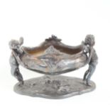 WMF Art Nouveau electroplate table centre bowl, supported by 2 cherubs, length approx 18cm Good