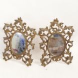 A pair of Victorian gilt-metal acanthus framed strut mirrors, height 27cm Good condition