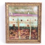 BERYL TURPIN - hand painted enamel painting on copper, country cottages, framed, overall frame