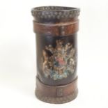 A cylindrical leather bucket, late 19th/early 20th century, with Royal coat of arms, and leather