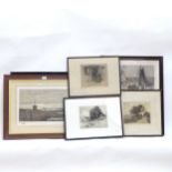 A group of etchings and prints, including works by Margaret Kemp Welch, original frames (6)