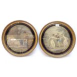 A pair of 19th century colour engravings, Classical scenes, in gilt frames, frame diameter 38cm