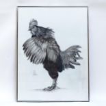 Clive Fredriksson, charcoal on paper, cockerel, framed, overall 80cm x 61cm