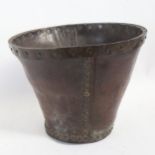 A Victorian leather bucket with metal rim, height 24cm, diameter 30cm
