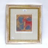 A Milner-Gulland, coloured etching, Romanesque, framed, overall 44cm x 40cm