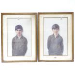E M Collins, pair of watercolours, portraits of children, signed with monograms, 32cm x 21cm, framed